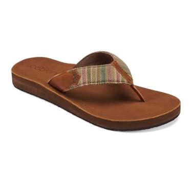 Imagem de Cobian Sandálias femininas Sayulita – Chinelos de couro premium com tiras têxteis tecidas à mão – Calçado confortável casual sem cadarço, Castanho, 37