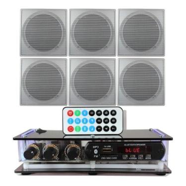 Imagem de Kit Som Ambiente Receiver Usb Bluetooth +6 Arandelas Quadrad - ORION