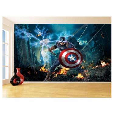 Imagem de Papel De Parede 3D Heróis Vingadores Capitão 3,5M Nhma124 - Você Decor