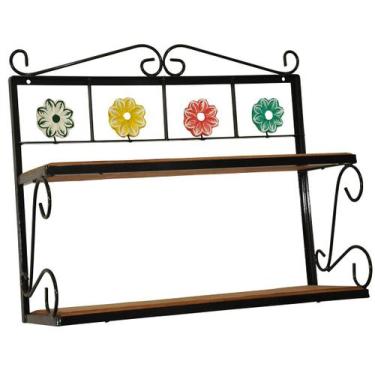 Imagem de Prateleira cozinha Dupla Ferro madeira flores 50x60 - Shoppingnet