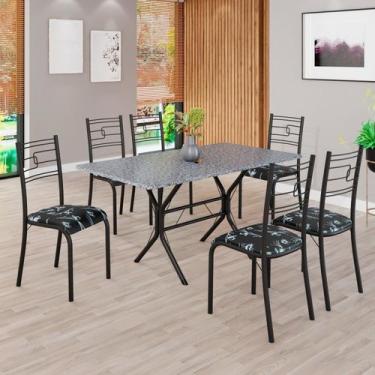 Imagem de Conjunto Sala de Jantar Mesa Retangular 140x75cm Tampo Granito Ocre 6 