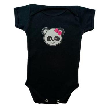 Imagem de Body Bebê Manga Curta Panda Laço Rosa  - Generic, P, Preto
