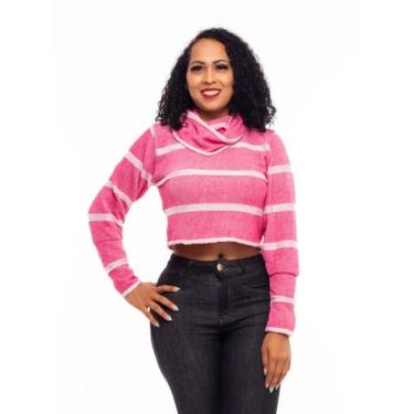 Imagem de Casaquinho Cropped manga Longa Listrado - Jutricot, Rosa, Único: 36-42