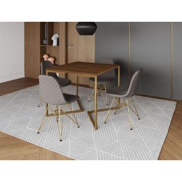 Imagem de Mesa Jantar Industrial Base V 90cm Quadrada Amêndoa C/ 4 Cadeiras Base