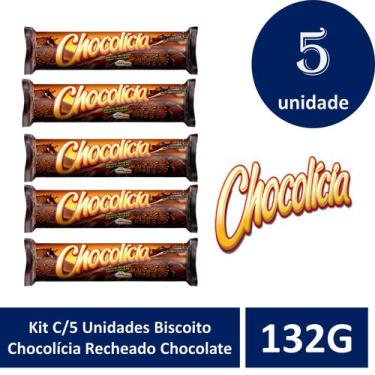 Imagem de Kit C/5 Unidades Biscoito Chocolícia Recheado Chocolate