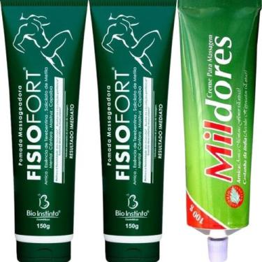 Imagem de Kit 2 Pomada Massageadora Fisiofort 150g + 1 Creme Para Massagem Mil D