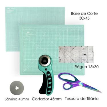 Imagem de Kit Base De Corte Iniciante 45x30 Dupla Face Régua 15x30 Tesoura de Ti
