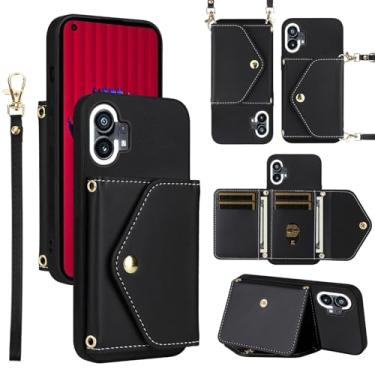 Imagem de Dswteny Capa carteira para celular Nothing Phone 1 One com cordão de pulso alça de ombro fina bolsa flip, suporte de cartão de crédito de couro PU de luxo acessórios capa de celular para mulheres
