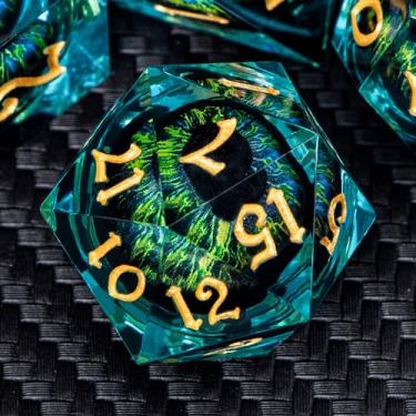 Imagem de ARUOHHA DND Resin Dice Dragon Eye Dice Liquid Core Red Sharp Edged Dice Set with Gift Box, Polyhedral D and D Dice Set Role Playing Game D20 D12 D10 D8 D6 D4