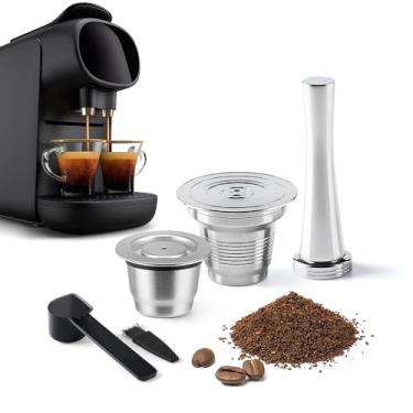 Imagem de Cápsulas de café reutilizáveis de aço inoxidável grandes e pequenas, compatíveis com L'OR Barista LM8012/60, cápsulas de café recarregáveis de metal para máquina de café expresso L'or, com adulteração