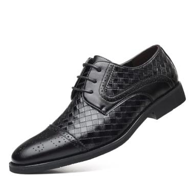 Imagem de Sapato social masculino casual de negócios, italiano, príncipe, clássico, com cadarços, brogues, moderno, formal, tecido Oxfords, Preto, 46