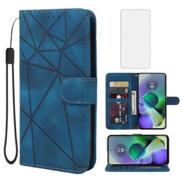 Imagem de Wanyuexes Capa para Moto G54 5G, Motorola G54 XT2343-1 capa carteira com protetor de tela de vidro temperado, pele sensação de pele flip suporte suporte para cartão de crédito capa de telefone para