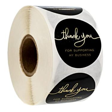 Imagem de Black and Gold Script Thank You for Supporting My Business Labels / 500 adesivos modernos de boutique de pequenas empresas de 3,8 cm / etiquetas douradas gratidão