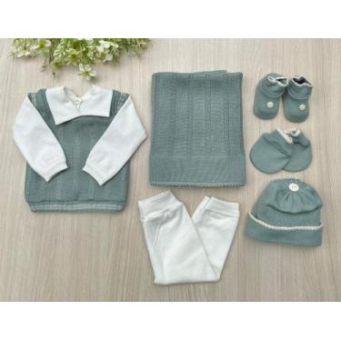 Imagem de Saída de maternidade em tricot Sanches Baby 7 peças completa - Dinhos 