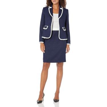 Imagem de NIPON BOUTIQUE Jaket feminino com moldura de tweed brilhante com saia, Azul marinho/baunilha gelo, 52