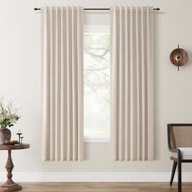 Imagem de Cortinas blackout 183 cm de comprimento para quarto cortinas bonitas para cozinha moderna pequenas cortinas de janela baía preta com isolamento térmico aba traseira cortinas de linho aveia cinza