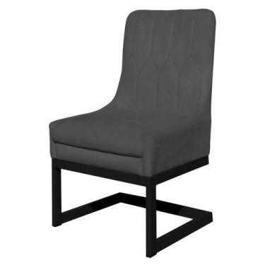 Imagem de Cadeira Valentina Para Cozinha Base Preta Suede Cinza - Belliv Decor