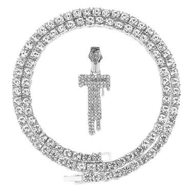 Imagem de FW Jewelry Colares de letra inicial de prata dourada para homens/mulheres, colares com pingente de letra inicial A-Z, colar masculino corrente de letra inicial, Cristal, Diamante de cristal