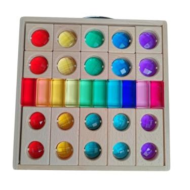 Imagem de Conjunto de blocos de madeira acrílico, brinquedos montessori, aprendizagem pré-escolar, cubos de construção, jogo de empilhamento de arco-íris para, Blocos de 3 Tipos