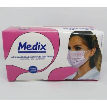 Imagem de Mascara tripla c/ elastico medix rosa c/50un