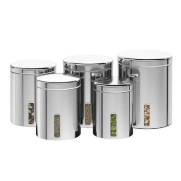 Imagem de Brinox - Conjunto de Potes para Mantimentos com Tampa e Visor 5 Peças Suprema - Aço Inox