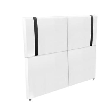 Imagem de Cabeceira Estofada Valência com Pé em tecido Corino (Casal 1,40) - Exclusivo Premium (Branco/Preto)