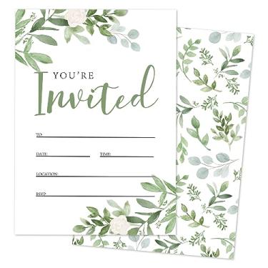 Imagem de AnyDesign Conjunto de 20 Convites de Vegetação com Envelopes Adesivos Aquarela Folhas Verdes Convites de Convite Folha de Eucalipto Convites em Branco para Casamento Bebê Chá de Nupcial Festa Jantar