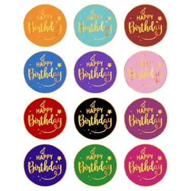 Imagem de 120 adesivos de feliz aniversário 5 cm selos de envelope de aniversário folha dourada adesivos de aniversário redondos selos adesivos personalizados para embrulho de sacolas de presente, adesivos de