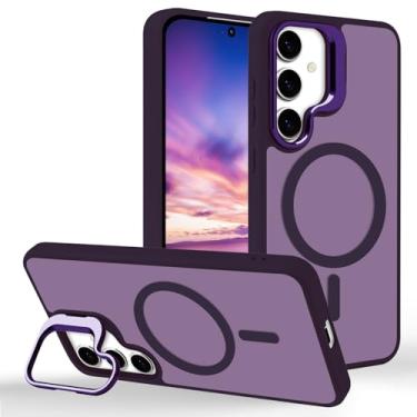 Imagem de Tcaraersing Capa magnética para Samsung Galaxy S24 FE com suporte [compatível com MagSafe] Suporte de anel de câmera embutido Stash Kickstand Slim fosco fosco capa anti-impressão digital, roxo