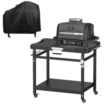 Imagem de Suporte universal para churrasqueiras Ninja Woodfire, mesa de carrinho dobrável portátil para XSKUNSTAND OG700 OG800 OG900 OO101 SER acessórios de forno de pizza com 4 rodas e tampa
