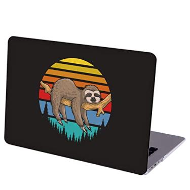 Imagem de MINGDAO Capa protetora rígida compatível com MacBook Pro de 14 polegadas com capa de teclado (A2442 M1 Pro/Max, versão 2021) - Preguiça preguiçosa em fundo retrô pôr do sol dos anos 80