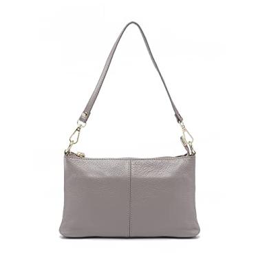 Imagem de zency Bolsa de mão feminina de couro genuíno para lazer bolsa de mão vintage pequena bolsa feminina axilas ombro transversal, Azul claro