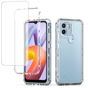 Imagem de Ueokeird Capa para Redmi A1, Capa para Redmi A2 220733SI 220733SG com protetor de tela de vidro temperado, capa protetora de 3 camadas para celular transparente e resistente para Xiaomi Redmi A1