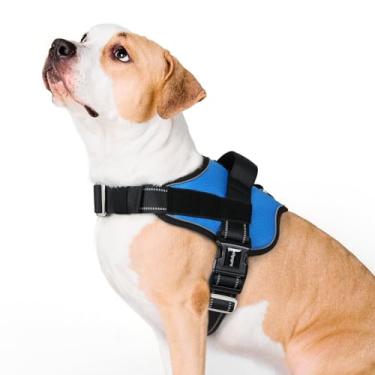 Imagem de Rabbitgoo Peitoral para cães grande, sem puxar, sem estrangulamento, peitoral refletivo ajustável para cães de serviço com fivela e alças Molle, anel em D e alça de metal para treinamento fácil de