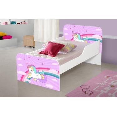 Imagem de Cama mdf quarto infantil unicórnio adesivada com proteção lateral - DU
