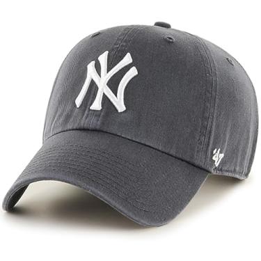 Imagem de 47 Boné de beisebol com logotipo primário da marca MLB Charcoal Team Color Clean Up com alça ajustável, adulto, tamanho único, New York Yankees Charcoal, Tamanho Único