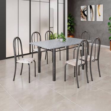 Imagem de Conjunto de Mesa Tubular 140cm X 75cm Tampo em Granito Ocre com 6 Cadeiras Iris B Bege / Prata