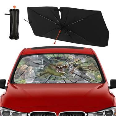 Imagem de Dinossauros engraçados para-brisa de carro guarda-sol guarda-chuva dobrável para janela de carro para-brisa frontal para para-brisa de carro adequado para a maioria dos veículos 144.8 cm x 76.2 cm