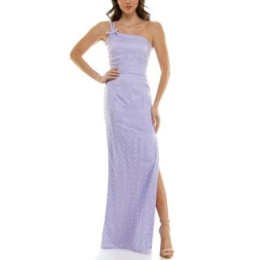 Imagem de Violet Weekend Vestido feminino enfeitado com pérolas e strass de um ombro único, Lilás, 36
