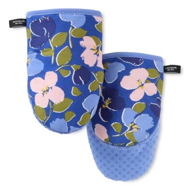 Imagem de Kate Spade New York Conjunto de 2 mini luvas de forno Painterly Bouquet, resistente ao calor, 100% algodão com aderência de silicone antiderrapante impressa, azul/verde/rosa, 14 x 20 cm