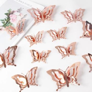 Imagem de Kit 12 Borboletas 3D Vazada Decorativa Adesiva, Adesivos de Parede Borboleta 3D, Adesivos de Borboletas, Decoração Quarto (Rose Gold (opção 1))