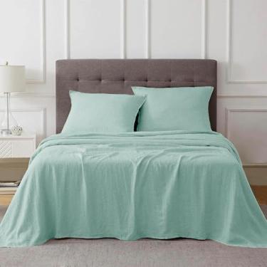 Imagem de Talasily Lençóis de linho solteiro, lençol de linho, 3 peças, roupa de cama de algodão respirável, conjunto de lençóis de linho e algodão para todas as estações - bolsos profundos, fácil de ajustar,