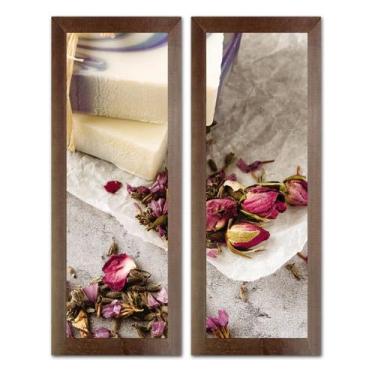 Imagem de Dupla de Quadros Decorativos Banheiro Social Floral Vaso Lavabo Toalet