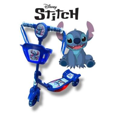 Imagem de Patinete Infantil Scooter Stitch Musical Cesta Luzes 3 Rodas, Azul