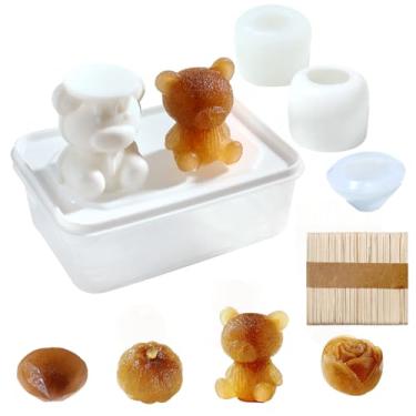 Imagem de Doumiyo Moldes de gelo fofos de silicone 3D grandes - Moldes multifuncionais de cubos de gelo para bourbon, urso, abóbora, diamante, rosa com palito de picolé