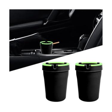 Imagem de Mandark Cinzeiro de carro, 2 peças que brilham no escuro lata de lixo autoextinguível para veículos sem fumaça, organizador de cinzas automotivo portátil à prova de cheiro, universal para caminhões,