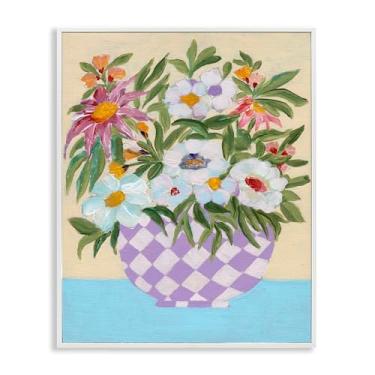 Imagem de Stupell Industries Vaso de flores quadriculado branco emoldurado giclée design de arte de parede por Nikita Jariwala, 28 x 35
