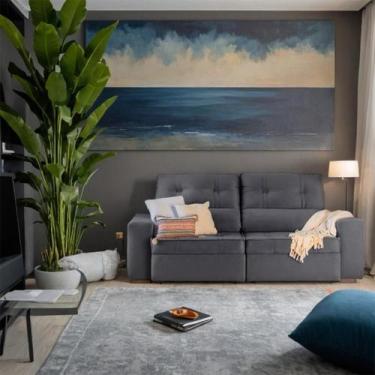Imagem de Sofá 3 Lugares Retrátil e Reclinável com Baú Lys Suede Grafite - Mobly
