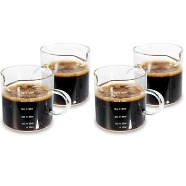 Imagem de 5OZ, Canecas de café, Copo de café expresso com alça, Chávenas de chá com leite Cappuccino, Spouts duplos Copos de demitasse, Copo de leite de embalagem de vidro transparente resistente (4)
