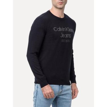 Imagem de Suéter Calvin Klein Jeans Masculino Tricot Gola Careca Logo 1978 Preto-Masculino